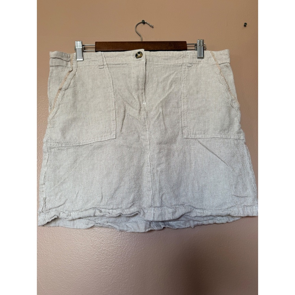 Dash‎ Medium Tan White Striped Linen Blend Mini Skirt Pinstripe Pockets Summer M